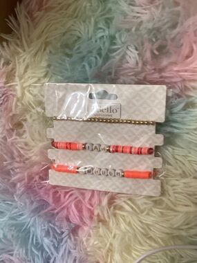 Gold Chain and Neon Orange Beaded Letter Bracelet Set